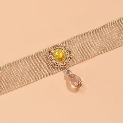 Gothic Lace Choker Necklace for Women, Pearl Sexy Tassel Adjustable Choker Necklace, Boho Halloween Jewelry for Festival Party Cosplay Costume Gifts - color: Gold CZ Pendant