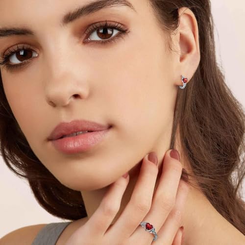 Bestyle 925 Sterling Silver Huggie Hoop Earrings Small Birthstone Hoop Earrings for Women Hypoallergenic Silver Huggie Earring,Great Birthday Earrings Gift for Daughter Wife Mom - color: 01-Red Garnet-Hoop
