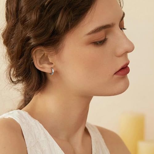 Gacimy Gold Huggie Earrings for Women, 14K Real Gold Plated, Small Hoop Earrings Cartilage Ear Cuff - color: White Gold, size: 15MM