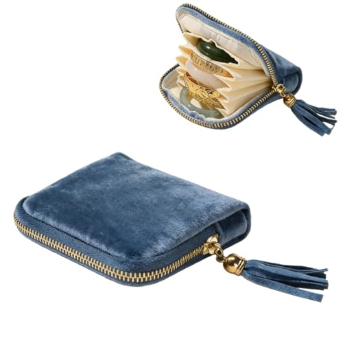 Small Travel Jewelry Pouch Velvet Case with Zipper 6 Compartment | Accessory pouch