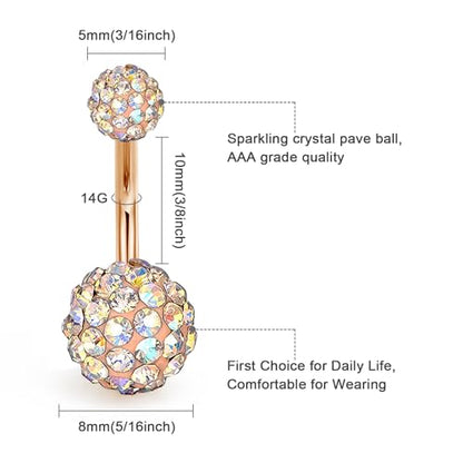 Belly Button Rings Stainless Steel 14G CZ Opal Navel Rings Barbells Women Girls Belly Piercing Jewelry - color: Rose Gold Color-Style A-5 PCS