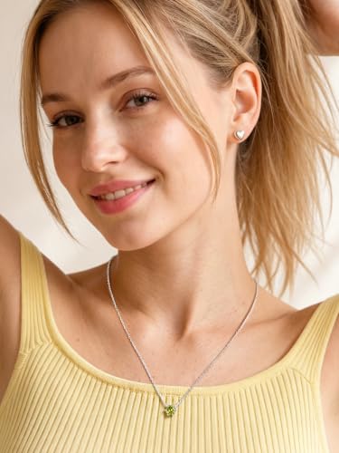 Silvora Heart/Round Birthstone Necklace for Women, Sparkling Crystal Pendant, Dainty Birth Month Jewelry, Adjustable 16"+2" Chain - color: Silver, style: August Round