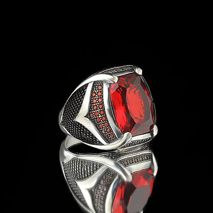 Vintage Style Ring, Large Gemstone, CZ Red Cubic Ziconia, Sterling Silver, Unique Jewelry, Handmade Silver, Rp1877