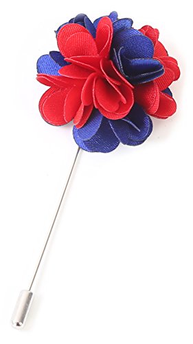 Gentleman's Essentials Premium Handmade Flower Lapel Pin Boutonniere - color: Crimson Red / Blue [2 Tones Daisy]