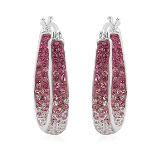 Savlano 14K White Gold Plated Inside Out Crystal Hoop Earrings For Women Comes With Savlano Gift Box - color: Pink-White