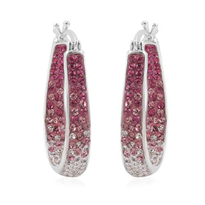 Savlano 14K White Gold Plated Inside Out Crystal Hoop Earrings For Women Comes With Savlano Gift Box - color: Pink-White