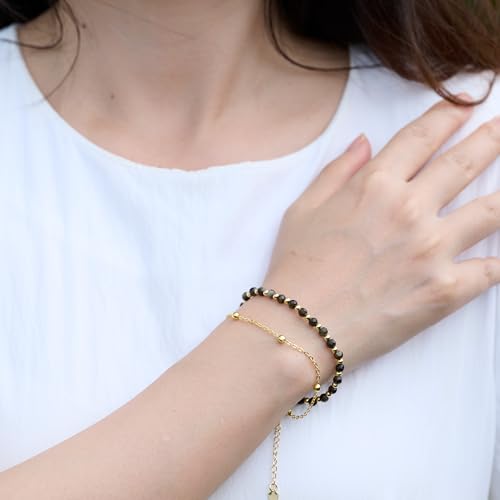 Farfume Crystal Beaded Bracelets for Women 4mm Natural Stone Jewelry Gifts | Natural Beads Gemstone,Handmade,Helper Tool,Yoga Protection,Hypoallergenic,Durability Wear - color: Golden Obsidian-Protection & Insight