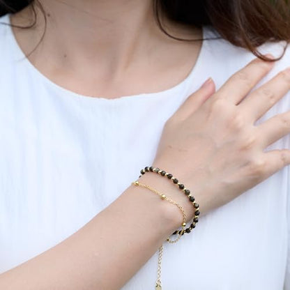 Farfume Crystal Beaded Bracelets for Women 4mm Natural Stone Jewelry Gifts | Natural Beads Gemstone,Handmade,Helper Tool,Yoga Protection,Hypoallergenic,Durability Wear - color: Golden Obsidian-Protection & Insight