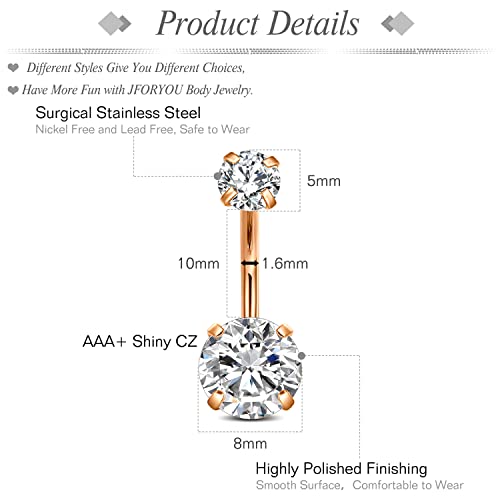 Belly Button Rings Stainless Steel 14G CZ Opal Navel Rings Barbells Women Girls Belly Piercing Jewelry - color: Rose Gold color-Style E: 5 PCS