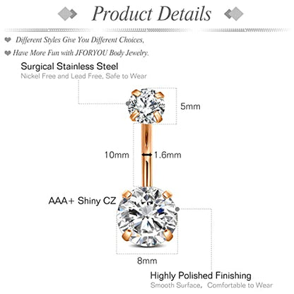 Belly Button Rings Stainless Steel 14G CZ Opal Navel Rings Barbells Women Girls Belly Piercing Jewelry - color: Rose Gold color-Style E: 5 PCS