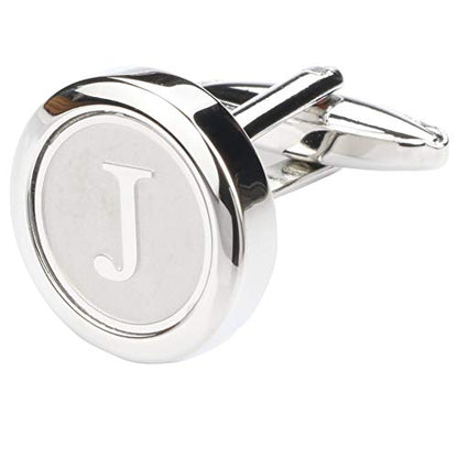 Mens Classic Stainless Steel Initial Cufflinks 26 Alphabet Initial Letter Cufflinks Business Wedding Shirts A-Z - style: J