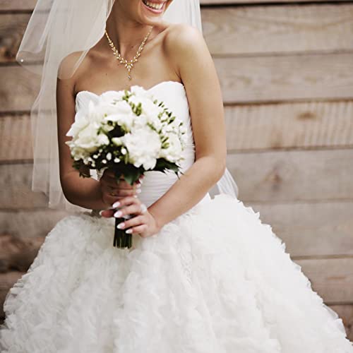 Jewelry Set for Women, Cubic Zirconia Necklace Dangle Earrings & Bracelet Jewelry Set for Bride Bridesmaid Wedding Engagement Prom Party - style: Gold-Necklace+Bracelet+Earrings