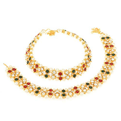 Efulgenz Indian Anklet Bracelet Bridal Crystal Faux Pearl Jhanjara Payal - color: Multi