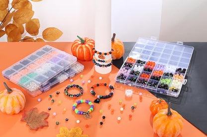 Halloween Beads for Friendship Bracelet Kit,400+ Pcs Halloween Glass Beads and Black Letter Bracelet Making Kit, DIY Crafts for Party - color: Halloween Glass Bead Set