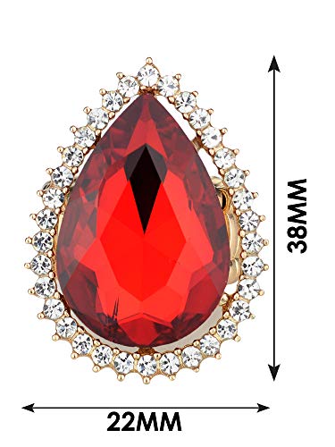 NYFASHION101 Radiant Teardrop Stone Adjustable Cocktail Statement Ring - color: Clear Encircled Teardrop, Red
