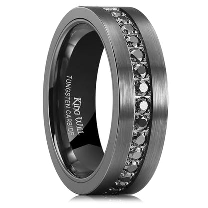 King Will Mens Tungsten Wedding Band with Cubic Zircon Inlay 7mm/8mm Flat Cut Comfort Fit Engagement Rings - color: Gunmetal&Black-7mm
