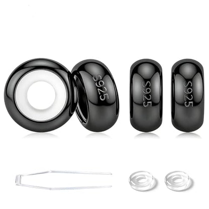 GW Stopper Charms 925 Sterling Silver Round Rondelle Spacer Beads with Exquisite Velvet Bag for Charm Bracelets for Women - color: Black-4PCS