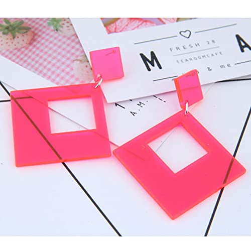 Lightweight Unique 80s Retro Acrylic Dangle Earrings Geometric square Neon Drop Dangle Earrings for Women Girls Party Costume Accessory