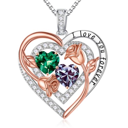 Iefil Birthstone Necklace for Women - Sterling Silver Birthstone Necklace, Anniversary Birthday Gifts for Wife Girlfriend Mom - color: 05-06-May-Jun Birthstone