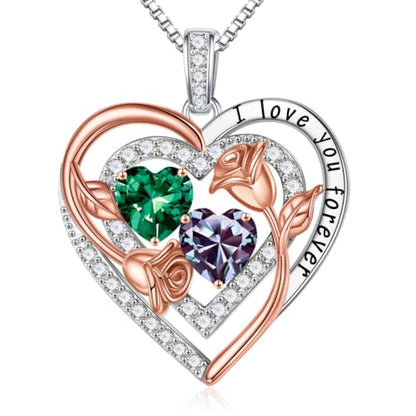 Iefil Birthstone Necklace for Women - Sterling Silver Birthstone Necklace, Anniversary Birthday Gifts for Wife Girlfriend Mom - color: 05-06-May-Jun Birthstone