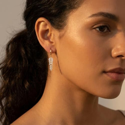 Sonateomber Christmas Tree Dangle Small Gold Hoop Earrings for Women, Cute Sparkly CZ Rhinestone Maple Clover Leaf Drop Earings Thanksgiving Holiday Accessories Fashion Jewelry Gift - color: Leaf Marquise