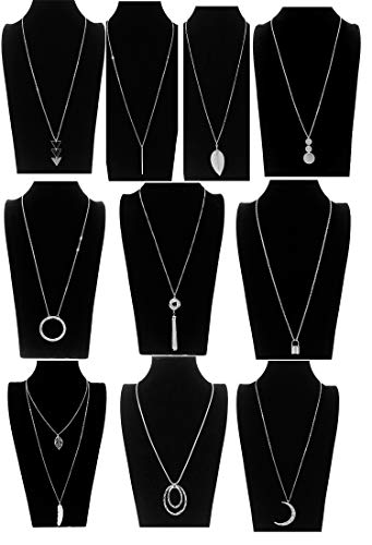 10Pcs Long Pendant Necklace Simple Moon Bar Three Triangle Tassel Lock Sweater Y Shape Punk Chain Choker Necklace for Women Men Gold Silver Plated - style: B:10Pcs Silver Tone
