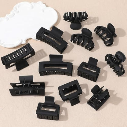 Small Medium Claw Clips for Women, 3 Styles Hair Clips for Thick and Thin Hair, Non-slip Strong Hold, 12 Pcs (Black) - color: Black