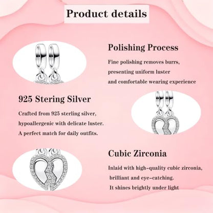925 Sterling Silver Charms Pendants Mom Heart Dog koi fish Sea Turtle Football Charms for bracelet Pendants Beads Mom Sister Wife Family, Friends, Birthday gifts - style: 2-in-1 Heart Pendant