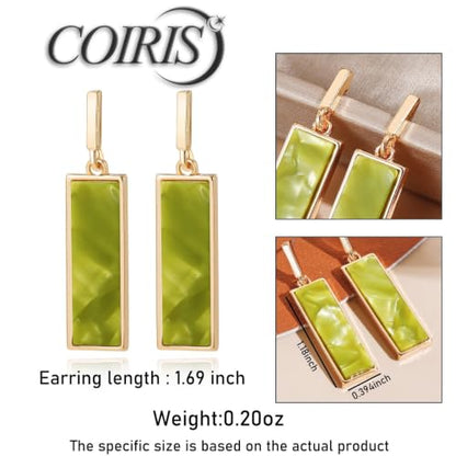 Coiris Rectangle Earrings for Women Geometric Stud Dangle Drop Jewelry Lightweight Colorful Print Statement Accessories - color: Green
