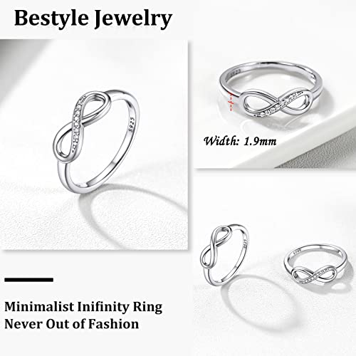 Bestyle Simple S925 Sterling Silver Infinity Rings Cubic Zirconia Rings, Nice Cute BFF Friendship Rings, Dainty Eternity Promise Wedding Bands Perfect Every Day Ring, Size 4-12, Words Engavable - color: 1. Silver Infinity Ring (NO custom)