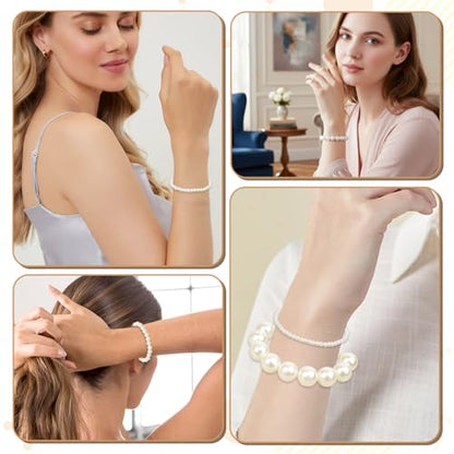 10 PCS Pearl Bracelet for Women Pearls Stretchy Bracelets Set Faux Pearl Bridal Wedding Bracelet Stackable Boho Jewelry for Women Party Wedding Gifts