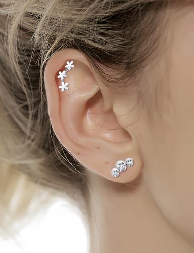Tornito 9-30Pcs Cartilage CZ Stud Earrings Conch Forward Helix Tragus Daith Piercing Lip Rings Snake Heart Butterfly Jewelry for Women Men 16G Silver Gold Tone - color: B1:30Pcs, Silver Tone