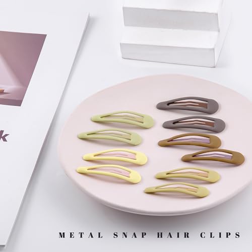 Small Hair Barrettes For Women No Slip Metal Snap Clips For Thin And Fine Hair,Matte Brown Yellow,20 PCS,1.97 x 0.5 Inch. - color: Matte Brown yellow