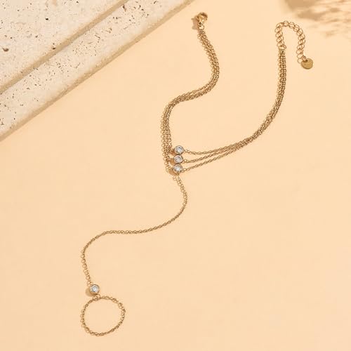 Dainty Gold Adjustable Barefoot Anklet Jewelry for Vacation Wear - color: 4 Pieces CZ-GD