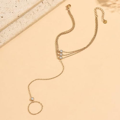 Dainty Gold Adjustable Barefoot Anklet Jewelry for Vacation Wear - color: 4 Pieces CZ-GD