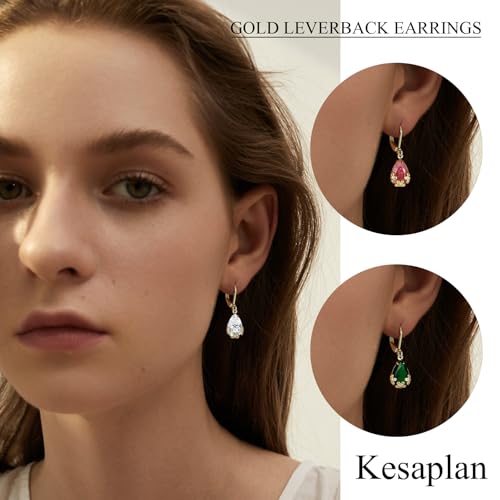 Dangle Earrings for Women Multicolor Crystal Drop Earrings Set Leverback Teardrop Earrings 925 Silver and 14K Gold Plated Hypoallergenic Fashion Cubic Zirconia Dangle Earrings Trendy Jewelry Gifts for Women - style: Teardrop Set-G 1