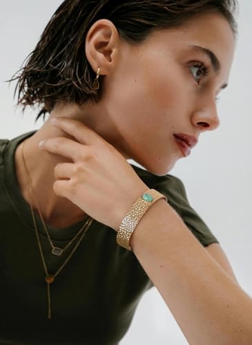PERNNLA PEARL Dainty Gold Bar Bracelet for Women Simple Delicate Thin Cuff Bangle Hook Bracelet 18K Gold Plated Handmade Minimalist Jewelry - color: Synthetic Turquoise