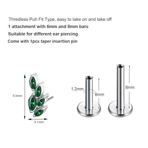 G23 Titanium Flat Back Earrings Studs 16g F136 Implant Grade Titanium Labrets Press Fit Threadless Push In Dainty Cartilage Helix Conch Lobe Lip Tragus Piercing Jewelry - style: 1pcs 5eye Green