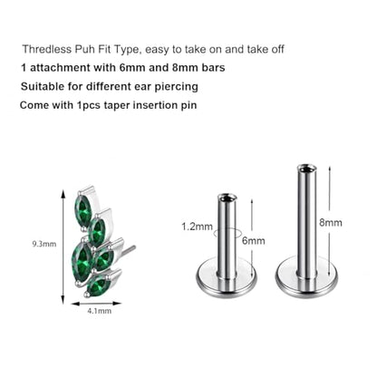 G23 Titanium Flat Back Earrings Studs 16g F136 Implant Grade Titanium Labrets Press Fit Threadless Push In Dainty Cartilage Helix Conch Lobe Lip Tragus Piercing Jewelry - style: 1pcs 5eye Green