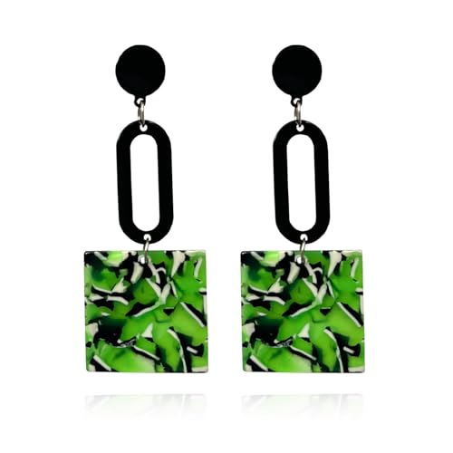 Retro Trendy Acrylic Multicolor Mottled Geometric Drop Earrings | Statement Dangle Jewelry for Women - color: green