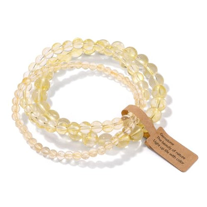 3 PCS Healing Crystal Bracelets for Women 8mm Natural Stone Beaded Stretch Bracelet Amethyst Jewelry Gifts - color: 4,6,8mm Citrine