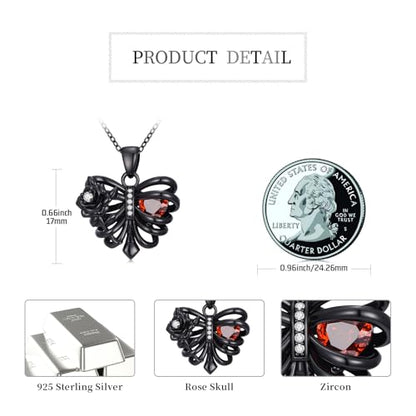 Sterling Silver Halloween Necklace Gothic Jewelry Gifts for Women Men - style: Skeleton Rose