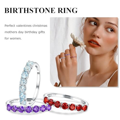 Birthstone Wedding Band Eternity Rings 925 Sterling Silver Rings Stackable Anniversary Engagement Rings Cubic Zirconia Inlaid Created Garnet/Amethyst/Sapphire Ring 7 Stone Ring, Size 6 to 10 - color: Garnet