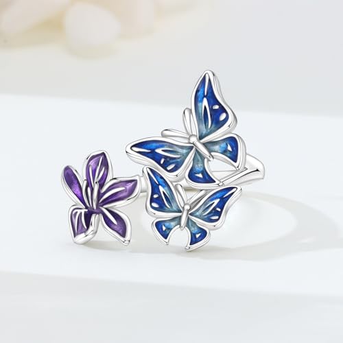 Rings for Women Butterfly Ring 925 Sterling Silver Rings Adjustable Promise Open Ring for Women Couple Wedding Engagement Jewelry Gifts - style: Butterfly Flower Open Ring