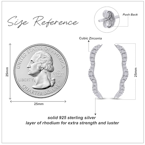 Round Cut White Cubic Zirconia Wave Shaped Ear Climbers Stud Earrings in 14K Gold Plated Sterling Silver With Push Back for her - color: white-gold-plated-silver