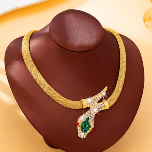 Punk Animal Snake Choker Necklace Hip Hop Rhinestone Snake head Cuban Link Chain Necklace Chunky Cuban Chain Crystal Jewelry for Women Gifts - color: Style C Gold