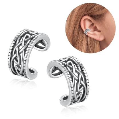 Birthday Gifts 925 Sterling Silver Ear Cuff Non Pierced Fake Cartilage Cuffs Huggie Earrings for Women Girls - Set of 2 - style: Oxidation Celtic