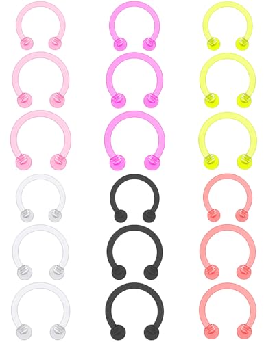 18G 16G 14G Plastic Septum Rings Flexible Lip Rings Hoops Septum Nose Rings Smiley Piercings Acrylic Horseshoes Cartilage Helix Rook Daith Earrings Piercing Retainer for Work 8mm 10mm 12mm - color: 18G-Dia:8mm 10mm 12mm