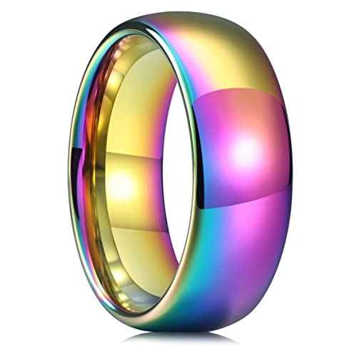 King Will Men's Women's Tungsten Carbide Ring 24k Gold Plated Rose Gold Plated Domed Polished Finish Wedding Band | Gold/Rose Gold, 1.5mm/2mm/4mm/6mm/8mm, Polished, Everyday Wear - color: Rainbow 8mm