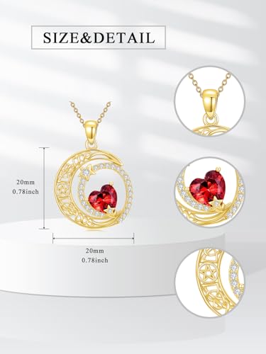 Midari 18K Yellow Gold Sun Moon Star Pendant Rose Flower Necklaces I Love You Forever Sun Moon Jewelry Gift for Mother Women - color: 01-Jan-Garnet, style: Moon&Star